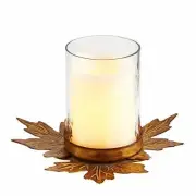PIER1 THANKSGIVING HARVEST FALL METAL LEAVES HURRICANE CANDLE HOLDER BNIB