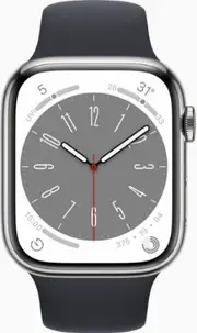 Apple Watch Series 8 - 32GB - Silver-Stainless Steel-Sport Band-Midnight - Cellular + GPS - 45mm - Silver - Stainless Steel - Midnight - Sport Band - Rubber - Refurbished (Acceptable Condition)