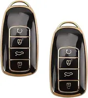 Fiohiros 2 Pcs Car Smart Key Fob Case TPU Car Key Protection Cover Compatible with Chery Omoda 5 Compatible with Tiggo 8 Pro (Black)