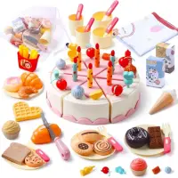 在飛比找momo購物網優惠-【CuteStone】兒童仿真生日蛋糕切切樂84件套裝玩具
