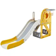 Toddler Slide, Kid Slide for Toddlers Age 1-12 w/ Climbable Ladders & Basketball Hoop & Storage Space, Indoor Outdoor Slide Playset for Kids Within 50kg, Toddler Playground w/ Raised