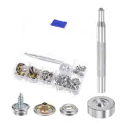20 Sets Metal Screw Snap Fasteners Kit 10mm Copper Snaps with Tool, Silver Tone