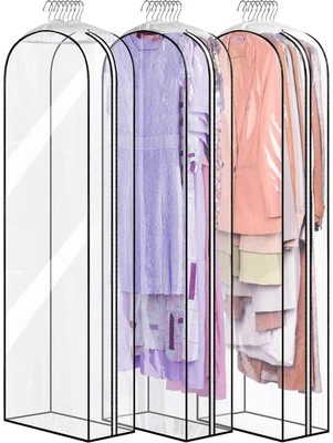 10" Gusseted All Clear Garment Bags for Hanging Clothes 60" Dress Bags for Go...