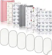 6 Pcs Changing Pad Cover and 6 Pcs Changing Pad Liners for Baby Girls Boys, Changing Table Pad Covers Changing Table Cover Liners Rainbow Boho Animal Woodland Changing Pad Sheets