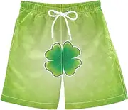 [Caihoyu] Lucky Shamrock St. Patrick's Day Clover Lucky Green Boys Swim Shorts Boys Swimsuits 8T