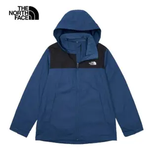 【The North Face 官方旗艦】北面男款藍色防水透氣可調節收納連帽衝鋒衣｜88FRMPF