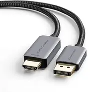 Active DP to HDMI Cable HDR 4K@60Hz 2K@144Hz 1080P@144Hz, CableCreation 2.4M(8FT) Unidirectional DisplayPort to HDMI Monitor Cable, DP 1.4 to HDMI 4K Braided, Support Eyefinity Multi-Display, Alumium
