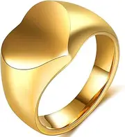 [Jude Jewelers] Stainless Steel Heart Shaped Classical Simple Plain Signet Style Wedding Promise Anniversary Ring