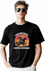 [JasmineM] Knight Sunset Men's Graphic T-Shirt, Casual Short Sleeve Men's Printed Tee, Retro Summer Crewneck Top, Trendy Gift for Men