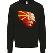Curled Macedonia Flag Macedonian Day Football Kids Sweatshirt Jumper