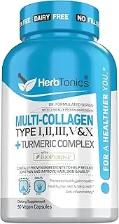 Multi-Collagen Pills Type 1 2 3 5 and 10 with Turmeric Complex, Supports Joints and Overall Wellness, Gluten-Free and Non-GMO, 2100mg, 90 Vegetarian Capsules