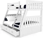 Solid Pine Timber Storage Triple Bunk Bed Frame Wooden Kids Bedroom Furniture