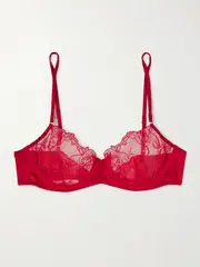 [Kiki de Montparnasse] Kiki de Montparnasse - La Rose Embroidered Tulle And Stretch-silk Charmeuse Underwired Bra - 34C 34 C Red