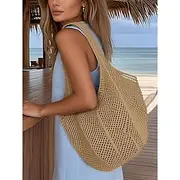 Women's Tote Hobo Bag Shoulder Bags Polyester Mesh Shopping Casual Daily Beach Large Capacity Lightweight Solid Color Black Yellow Red