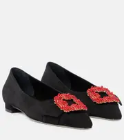 [Manolo Blahnik] Manolo Blahnik Gifla embellished suede ballet flats AU 9 red