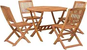[vidaXL] Solid Wood Acacia Garden Dining Set - Brown - 5 Piece Foldable Outdoor Furniture - Round Table - Weather-Resistant
