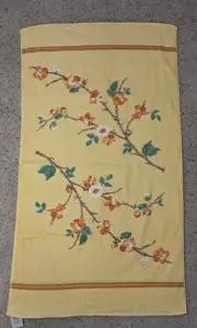 Vintage St. Mary's Lg. Yellow Bathroom Towel W/Plum Blossom Flowers NEW 24"X42"