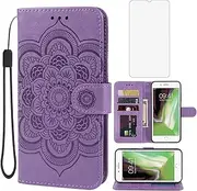 Case for iPhone 6 Plus Case, iPhone 6S Plus Wallet Case with Tempered Glass Screen Protector, Embossed Mandala Leather Flip Credit Card Holder Stand Phone Cover Cases for iPhone 6 Plus Purple