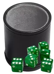 (6) 16mm Green Marbleized Dice + Black PU Leather Grey Felt Lined Cup Sealed Box