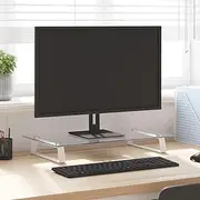 Monitor Stand, White, 60x35x8 cm, Tempered Glass & Metal, Ergonomic Riser with Storage - Supports 20 kg, Modern Office Desk Organizer with Rounded Corners