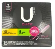 U by Kotex Click Compact Tampons 15ct Unscented Regular & Super Leak-Free
