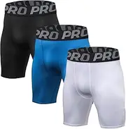 [LNFINTDO] Pack of 3 Men's Compression Shorts, Quick-Drying Compression Shorts, Breathable Baselayer Sports Trousers, Men's Running Underwear, Cycling Shorts, Black+White+Blue, M