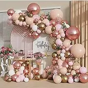 Rose Gold Balloon Garland Kit,129pcs Macaron Orange Pastel Pink Metallic Gold Matte White Balloons Gold and Rose Gold Confetti Balloons for Wedding Bridal Shower Girl Birthday Baby Shower Decorations
