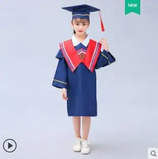 兒童博士服幼兒園學士服小學生畢業照服裝博士帽攝影幼兒畢業禮服 摩可美家