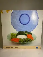 Global Amici Party Platter Chip & Dip Tray W/Center Bowl Carmel Periwinkle Blue