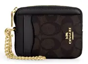 Coach Zip Card Case - CW883 Walnut (Brown) Black Signature Canvas - NWT