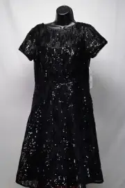 NWT Aidan Mattox Short Sleeve Short Sequin Dress Black Size 6