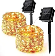YEPVIE Solar Fairy Lights, 2 x 12 m 100 LED Solar String Lights with 8 Modes, 800 mHA Waterproof Christmas Lights Outdoor for Garden, Bush, Railing and Christmas Decoration