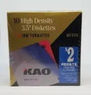 KAO Diskettes MF 2HD 3.5” 10 Pack High Density IBM Formatted Floppy Discs NEW