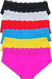 [ToBeInStyle] Women's Pack of 6 Solid Panties with Lace Front Accent Design