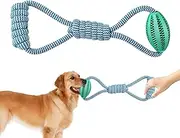 Dog Rope Ball Toy, Resistant Chew, Rope & Rubber Material, Interactive Food Dispenser, Tough Knotted Design, Treat Leakage Function, Puppy Training & Play, 5 Inches, Blue, 1 Pack