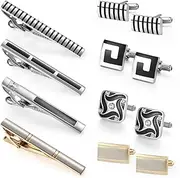 [KUHBDIE] Men's Business Tie Clip Cufflinks Set Striped Tie Clip