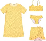 [Jxstar] Girls 4 Piece Bikini Swimsuit Set Bathing Suits Kids Beach Cover Up Swimear Coverup