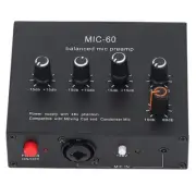Microphone Preamp 3.5mm 6.5mm XLR 60db Gain 48V Phantom Condenser Mic Amplifier