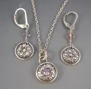 Fine Silver PMC Vintage Button Collection Earrings and Pendant Set KHNE1551 NWT