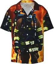 [EdWal] Firefighter Fireman Flame Print Men's Print T Shirts Short Sleeve Polo Shirts Casual Summer Beach Shirt for Men