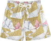 [ODAWA] Marble Gold Triangles Boys Swim Board Shorts Drawstring Elastic Waist with Mesh Lining Board Shorts for 2-12 Year Olds, Marble Gold Triangles, 10 Years