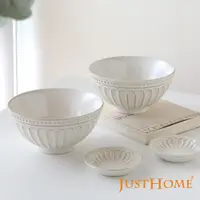 在飛比找PChome24h購物優惠-Just Home霧白輕奢條紋陶瓷6.5吋麵碗+調味碟4件組