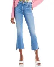 Mother The Insider High Rise Crop Step Fray Bootcut Jeans in Out Of The Blue