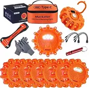 8 Pack LED Flare Emergency Car Kit, Rechargeable Disc Warning Light Emergency Safety Flashing Roadside Flares Beacon With Magnet, 9 Flash Modes & Hook for Vehicles