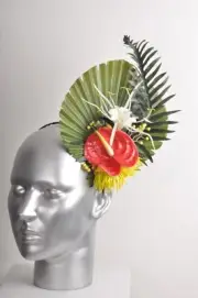Tropical Palm Orchid Fern Berry Anthurium Floral Fascinator Headband Raceday