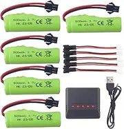 Fytoo 5pcs 3.7V 500mAh Lipo Battery & 5in1 Charger for DE35 DE38 DE40 DE50 TB202 TB201 TM201 TM202 TC141 DE44 DE55 TS201 TD202 TD161 DE84 S767 SL-356A 1220A Double-sided tumbling stunt RC Car