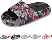 [Ballaza] Kids Cloud Slides Boys Girls Non Slip Slip On Shower Sandals, Comfort Slippers for Summer, Pool, Beach, and Water Activities, Camo Red, 10 Toddler