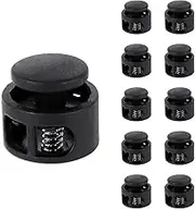 Apausvcm 10Pcs Shoe Lace Tie Locks, Plastic Cord Locks Double Hole Drawstring Stopper Fastener Black Spring Cord Lock for Shoelaces Drawstrings Paracord Clothing Bags Sweatpants Hats, Black, One Size
