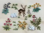 Preworked DEER & RABBITS Needlepoint Canvas Cluny w/Petit Point 12.5" x 9.5"