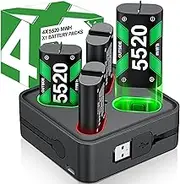 Charger for Rechargeable Xbox One Controller Battery Pack with 4x2550mAh Batteries for Xbox Series X|S/Xbox One, Battery Charger Station for Wireless Xbox One S/Xbox One X/Xbox One Elite Controllers